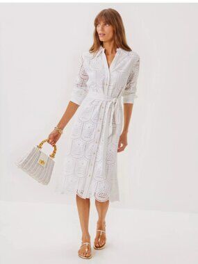 Lilly Pulitzer Eira Eyelet Long Sleeve Belted Midi Shirtdress